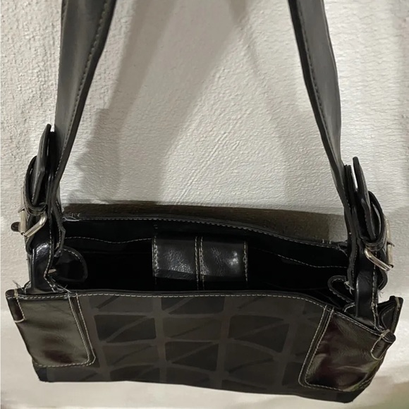 Nine & Co. Leather Canvas Baguette Bag Shoulder Strap Women's Mini Purse Tote - Picture 8 of 16